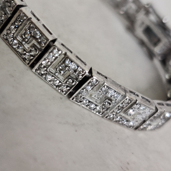 Sterling Silver and Clear Crystals Bracelet with Geometric Greek Key Design - Picture 11 of 16